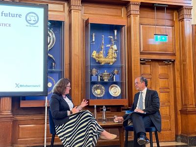 Fiona Rutherford and Nick Vineall KC in conversation at Inner Temple Hall