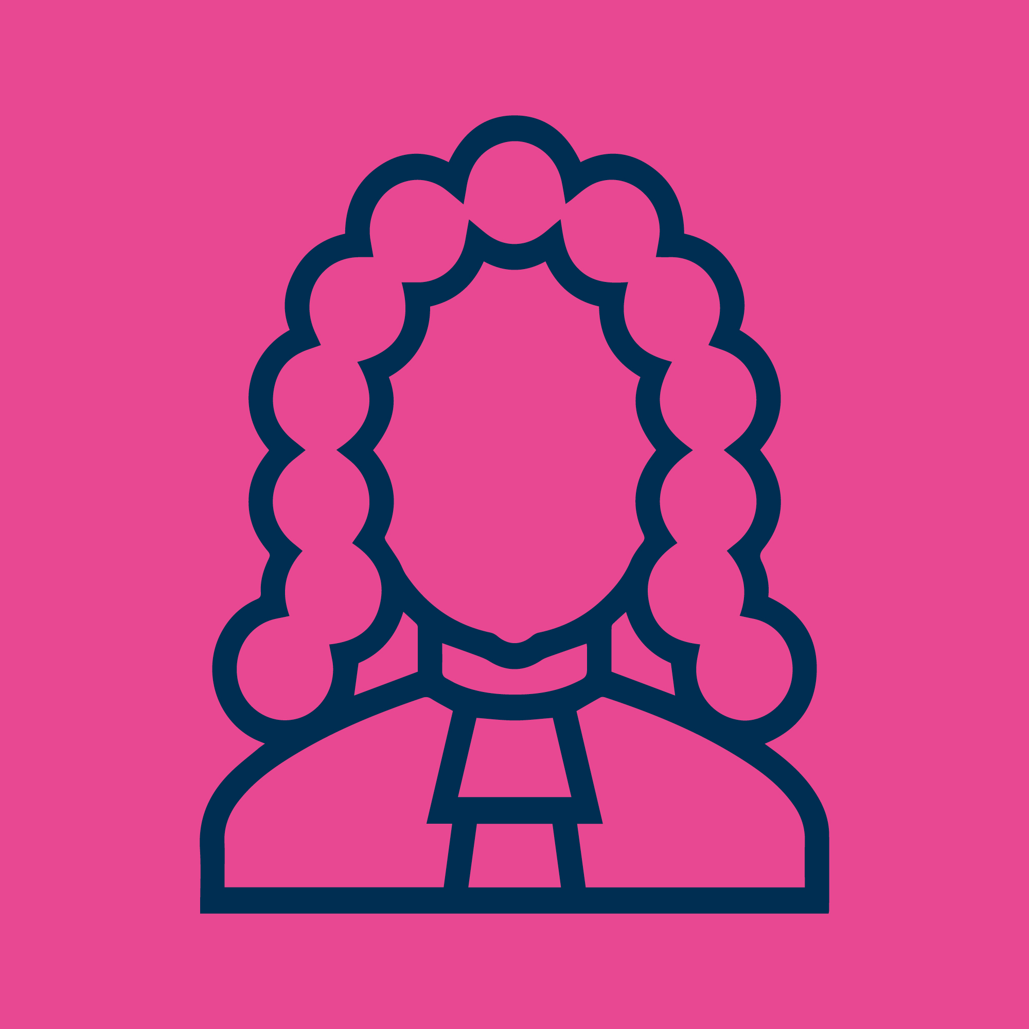 A graphic of a person wearing a judge's wig - a judge