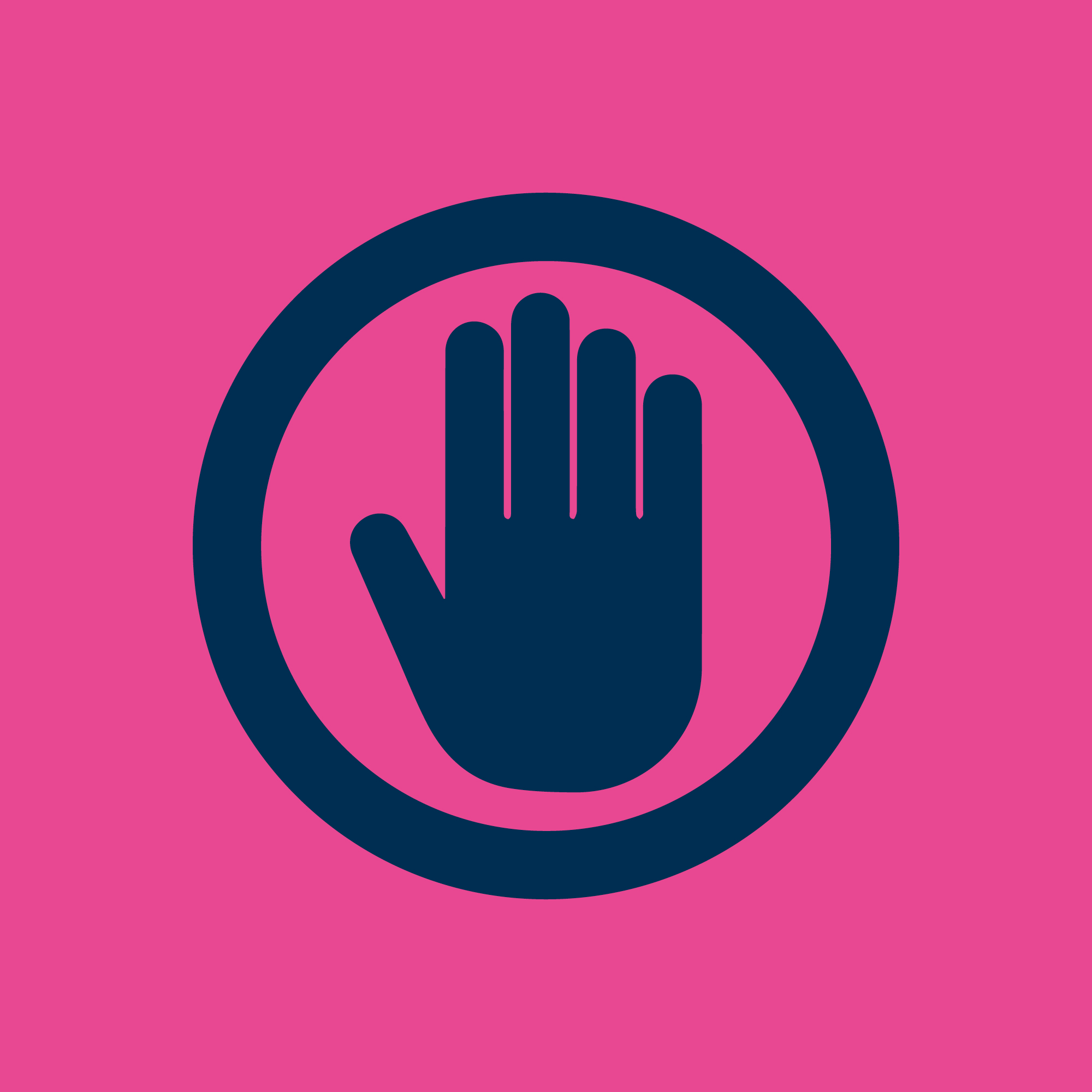 A graphic of a hand raised flat as though to say 'stop', inside a circle