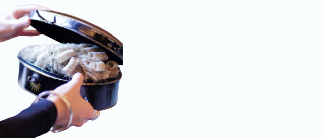 A photo of someone opening a barrister wig case