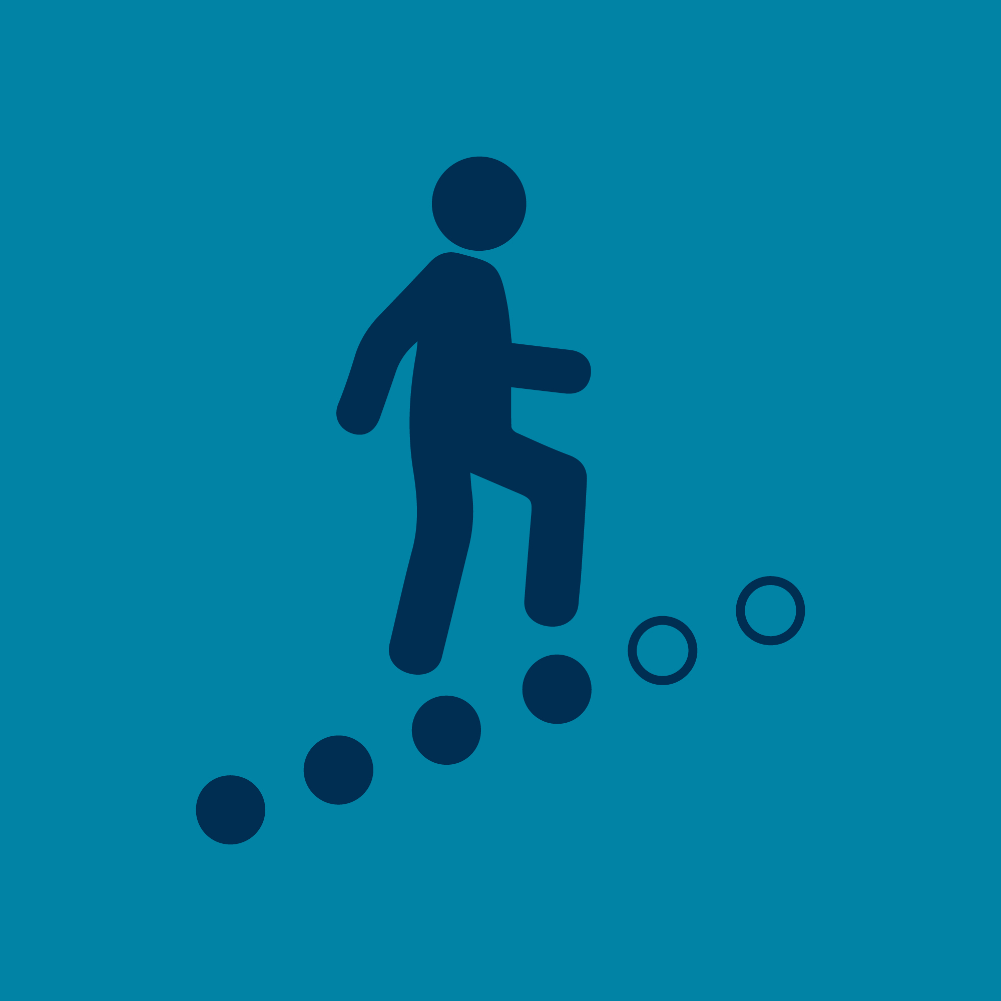 A graphic of a person climbing up an incline of dots that are filling as they progress