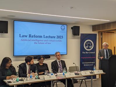 Sir Geoffrey Vos delivering the annual law reform lecture 2023