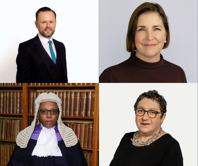 Profile photos of (clockwise left to right), Andrew Day MCIArb, Dame Nicole Jacobs, Elizabeth Isaacs KC, Her Honour Judge Carole Burgher