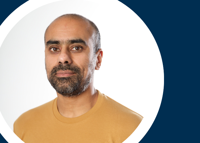 Photo of Ash Patel in branded digital frame