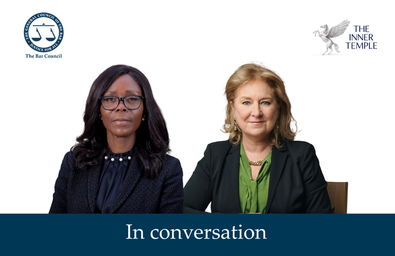 Graphic incorporating a photo of Barbara Mills KC, Lady Chief Justice, the Bar Council logo, the Inner Temple logo and text: In conversation