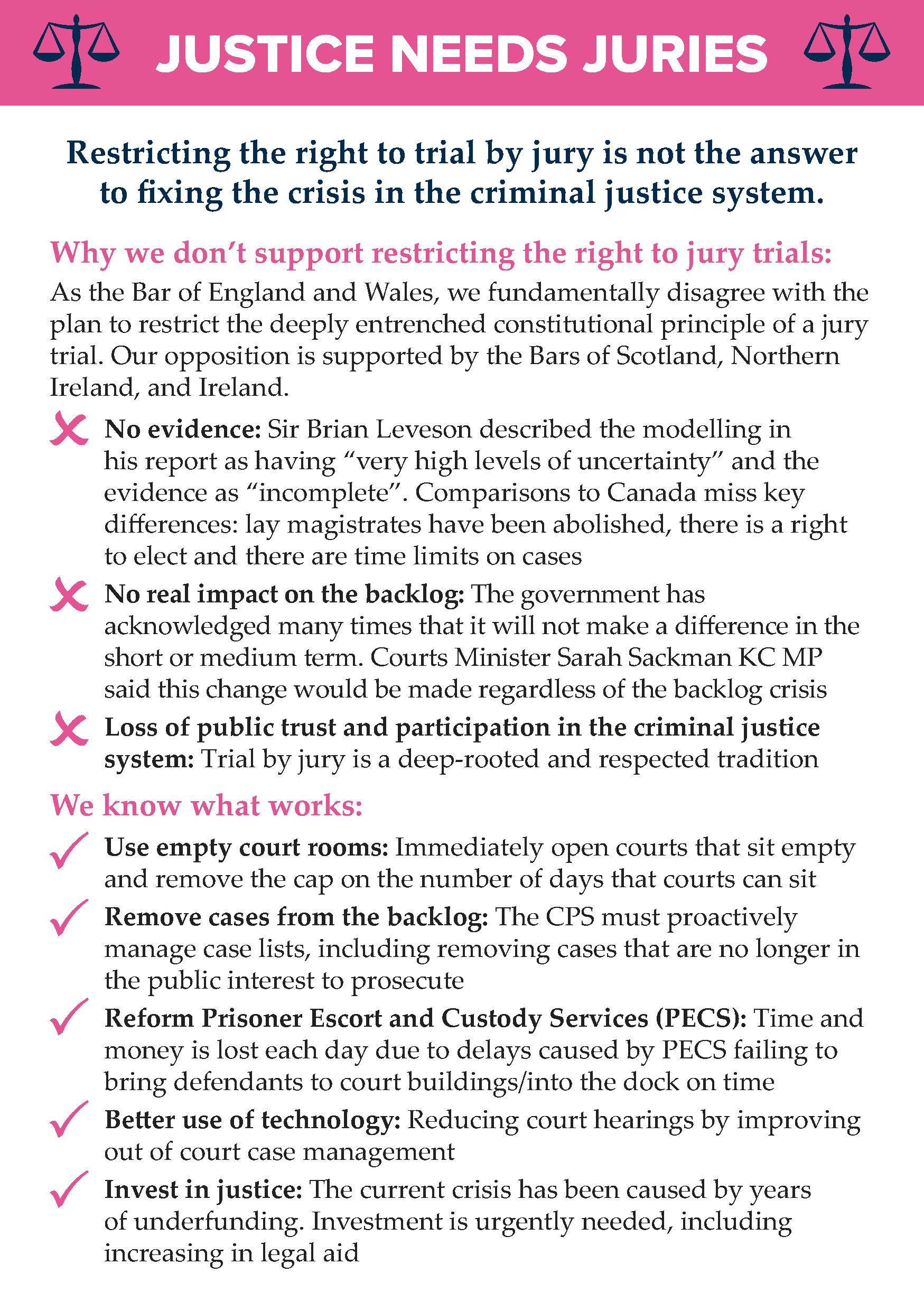 An image of one page of the justice needs juries leaflet - download as a PDF by clicking on this image