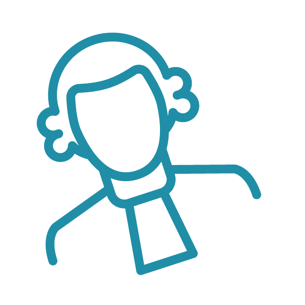 a graphic of an outline of a person's head and shoulders in a barrister's wig and gown
