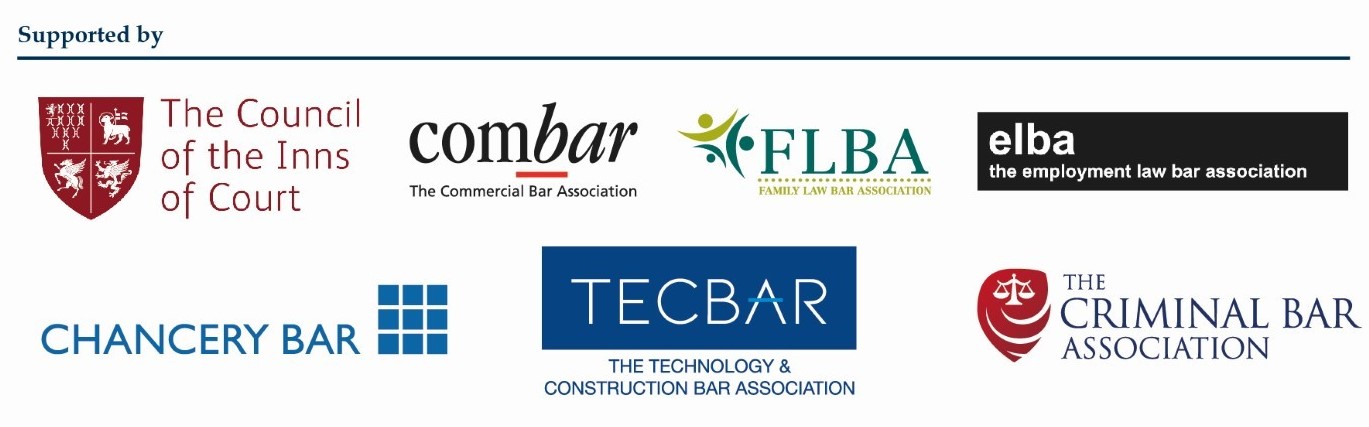 Pupillage Fair supporting organisations: The Council of the Inns of Court, ComBar, FLBA, the Employment Law Bar Association, Chancery Bar, TECBAR, The Criminal Bar Association